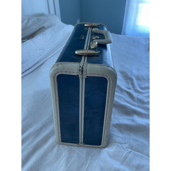 Vintage Samsonite Suitcase Shwayder Bros 1950s Blue Marbled - Picture 8 of 10